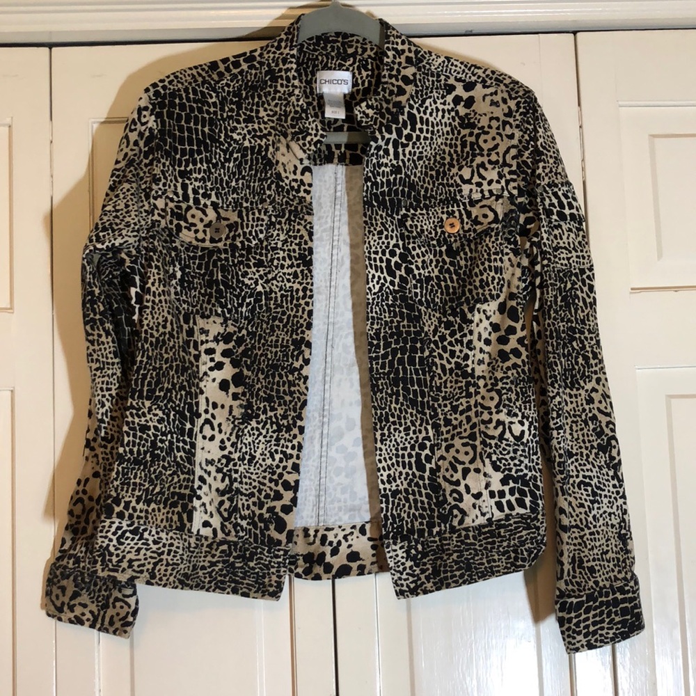 Mob Wife Animal Print biker style Jacket Tan Black Chest Pockets R1